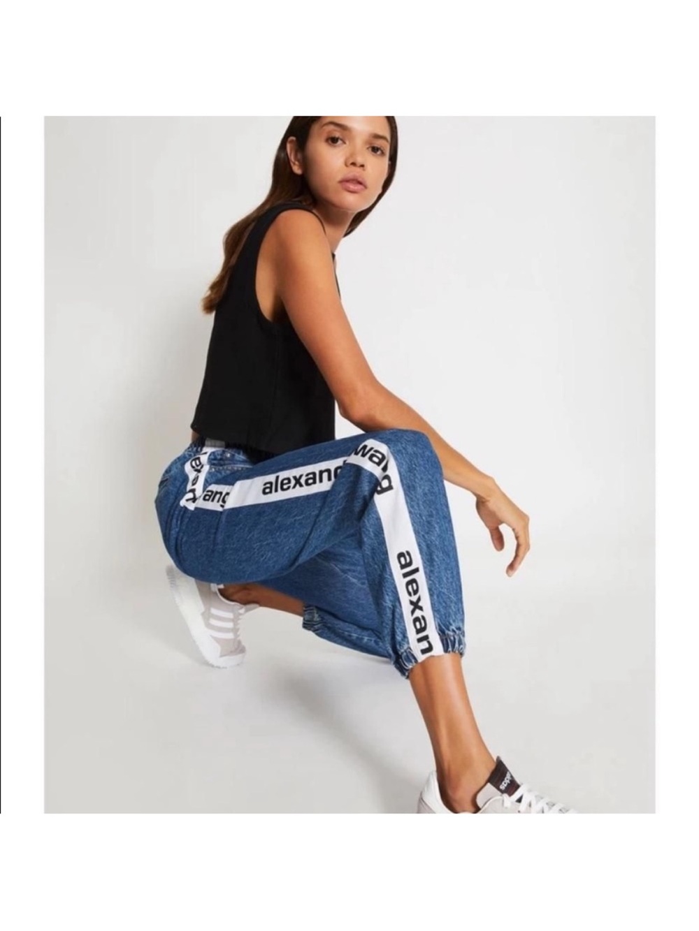 Alexander Wang Blue Denim Track Jeans with White Logo Tape